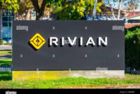 rivian sign logo at headquarters in silicon valley