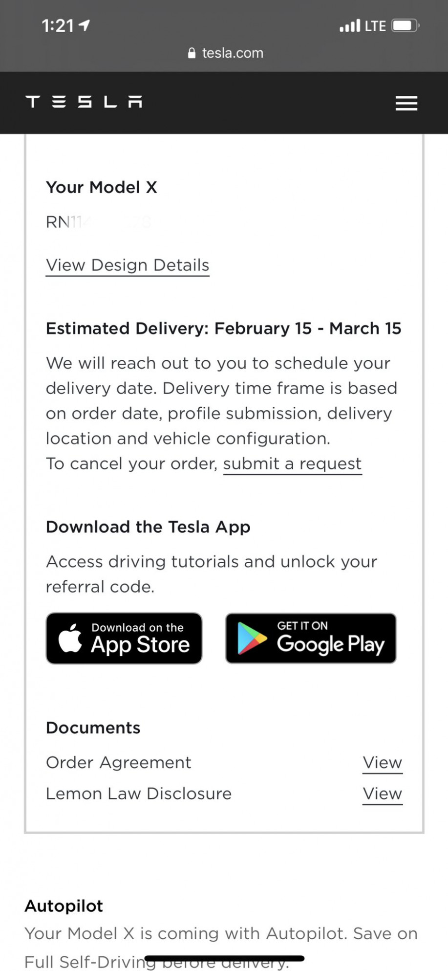 Review model x delivery time